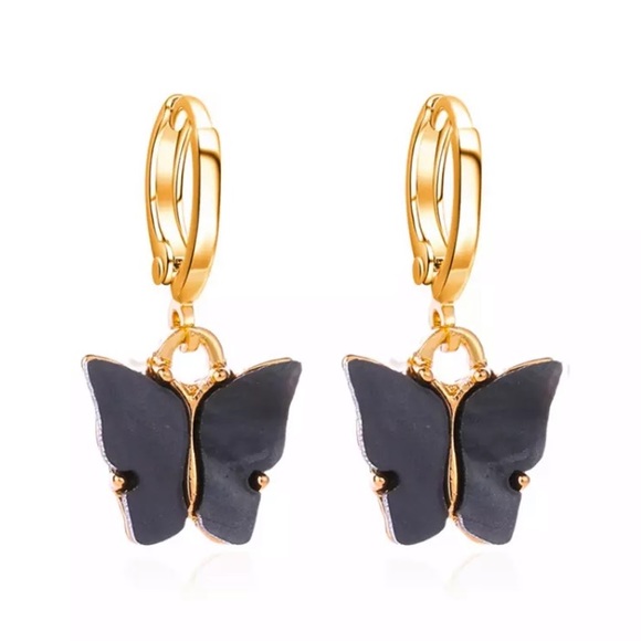 🆑10/$25🆑𝗖𝗟𝗘𝗔𝗥𝗔𝗡𝗖𝗘 Black Butterfly Hoop Earrings NEW - Picture 6 of 9